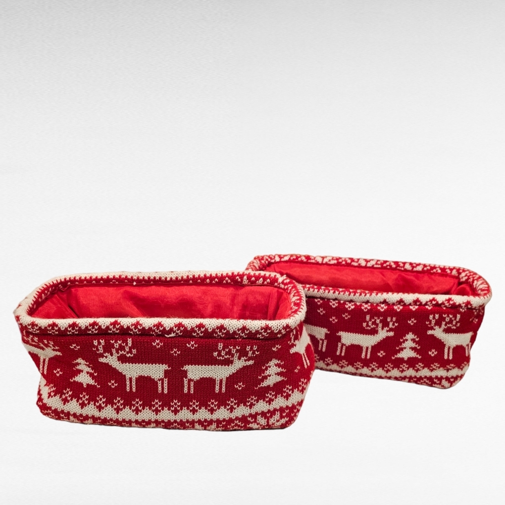 Nordic Design Red and White Collapsible Storage Baskets Set of 2